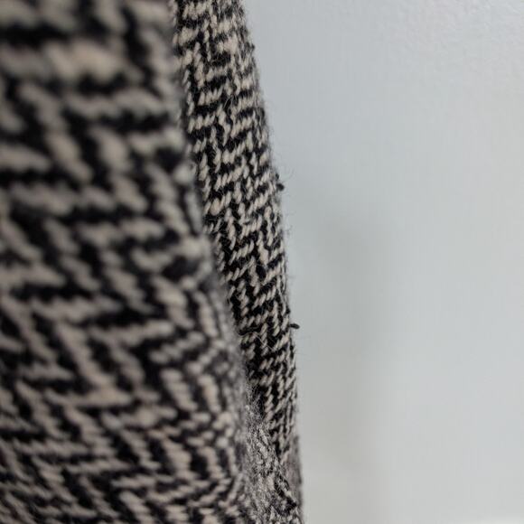 Vintage Wool Blend Coat L Black Cream 80s 90s Overcoat Trench Herringbon Classic - Picture 16 of 16